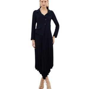 Karen Millen Tailored Asymmetrical Pleated Blazer Midi Dress Navy Blue 12 NEW